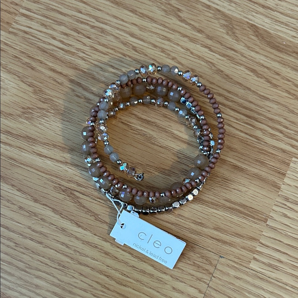 Cleo Elegant Brown and Silver Jewelled Stretch Bracelet